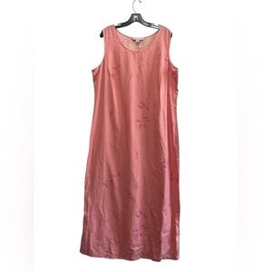 August Max Womens Dress Maxi Pink 100% Linen Sleeveless Floral Size 16W